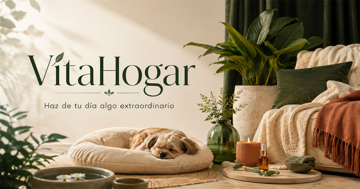 Interior VitaHogar con decoración, bienestar y una mascota descansando